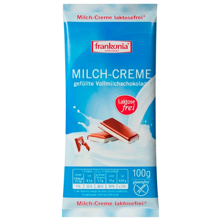 Frankonia Milch-Creme gefüllte Vollmilchschokolade laktosefrei 100g